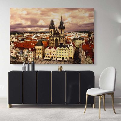 Prague Canvas with Frame Wall Art Photo Czech Republic Print Poster Skyline Wall Hangings Artwork Home Decor Bedroom Living Room Mural Gift