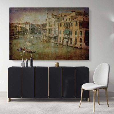 Vintage Style Venice Cityscape Wall Art Canvas with Frame Wall Artwork Hangings Print Poster Home Decoration Living Room Bedroom Mural Gift