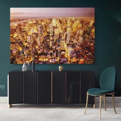 Bright Colourful New York Skyline Cityscape Night View Canvas with Frame Wall Hanging Print Poster Home Decor Living Room Bedroom Mural Gift