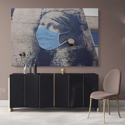 Banksy Style Graffiti The Girl with The Pierced Eardrum Canvas with Frame ation Wall Artwork Print Poster Wall Mural Hangings Gift