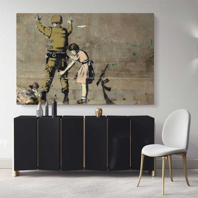 Banksy Girl and a Soldier Graffiti Cool Wall Decor Banksy Style Canvas with Frame ation Wall Artwork Print Poster Wall Mural Gift