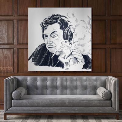 Elon Musk Poster Smoking Weed Drawing Canvas Print Poster Wall Artwork Living Room ation Frame and Rolled Wall Mural Hangings Gift