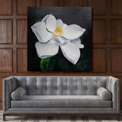 White Magnolia Flower Painting Artwork Print Poster on Canvas Wall Art Hangings Floral ation Living Room Wife Gift Magnolia Flower