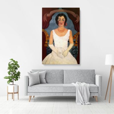 Frida Kahlo Portrait of an injury in white Photo Print on Canvas, Wall Art Home Decor, Ready to Hang Canvas, Art, Home Decoration