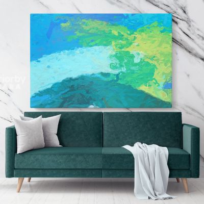 Blue Abstract Painting Photo Print on Canvas with Frame Artworks Wall Posters Hangings Canvas Gift