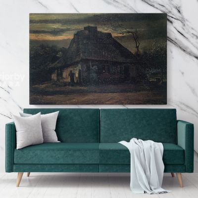 Cottage At Nightfall by Vincent Van Gogh Dutch Painter Original Painting Photo Print on Canvas Wall Mural Hanging