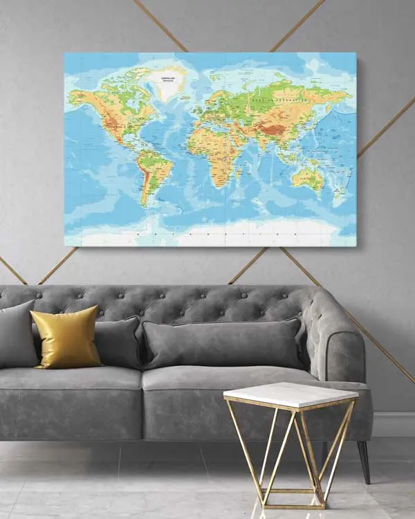 Finished canvas styled above a sofa